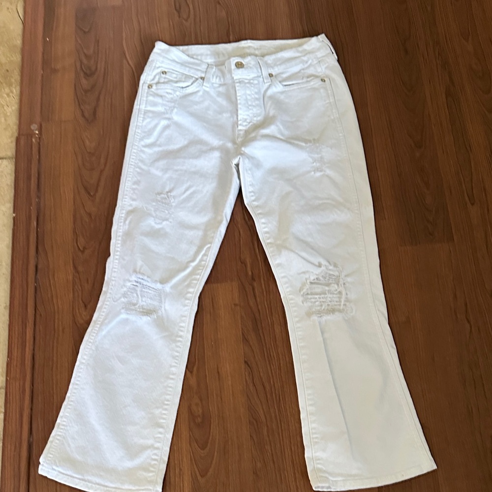 Seven7 White Distressed Flare Jeans